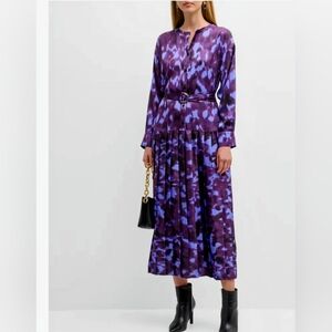 Misook Watercolor Pleated Long Sleeve Dress